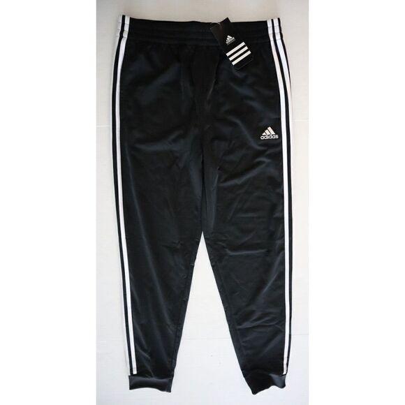 adidas 952125 Big Boys Sz XL (18/20) Black/White 3-Stripe Fleece Jogger Pants - Picture 1 of 9